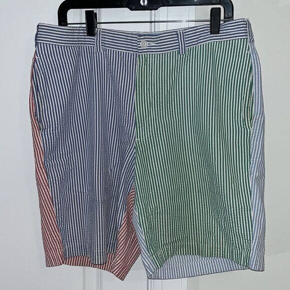 Brooks Brothers blue green red stripe seersucker Golf Walking flat front Shorts - Picture 1 of 5